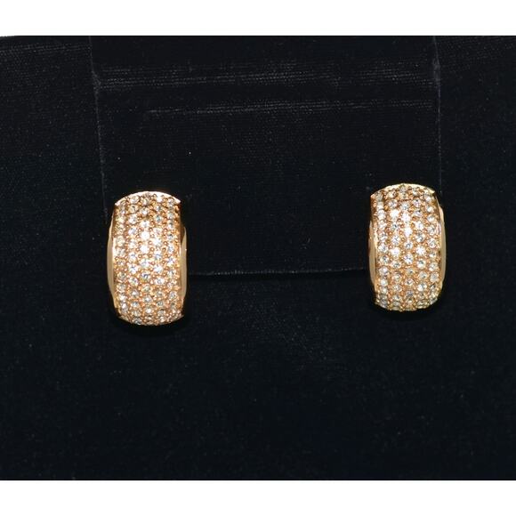 Christian Dior Henkel Grosse Chunky Half Moon Pave Rhinestone Clip Earrings - Picture 2 of 9